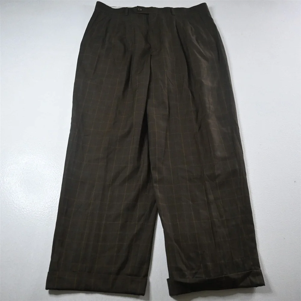 Vanetti 42L 34x30 Brown Windowpane‎ Mens Jacket Pants Suit